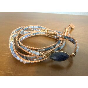 Nakamol Wrap Bracelet Women Blue Beaded Leather Boho Stone